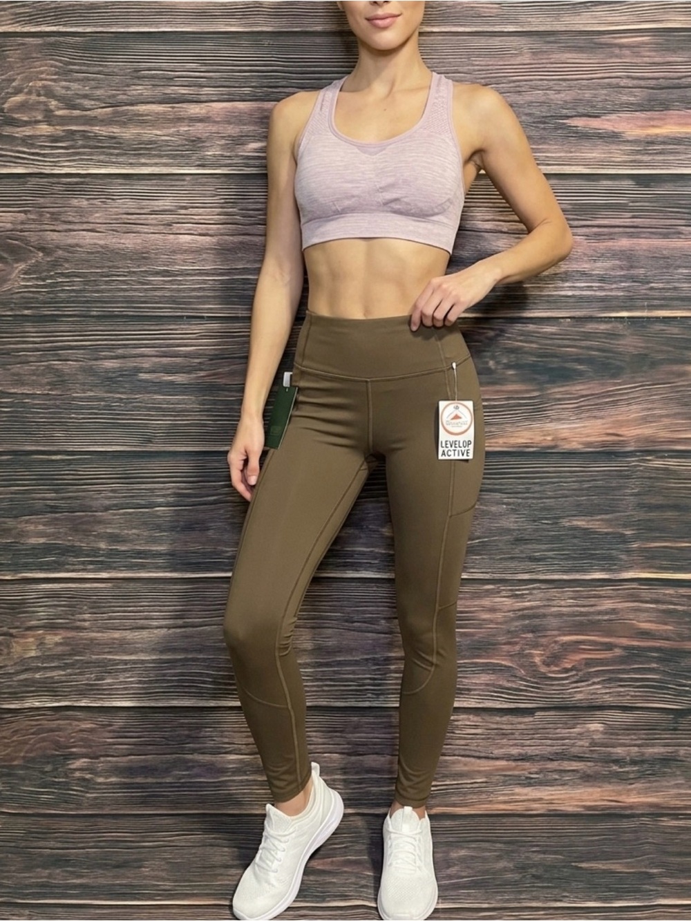Velocity Olive Leggings with Light Mauve Sports Bra